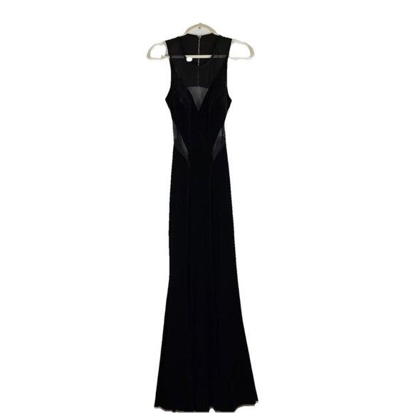 Vtg Betsy & Adam Black Velvet Maxi Dress Size 2 Sheer‎ Cut Out Formal Prom - Picture 7 of 14